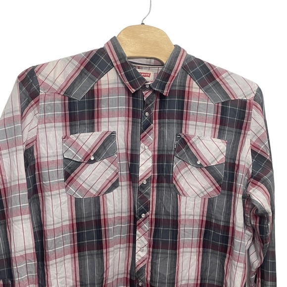 Levis XXXL Plaid Long‎ Sleeve Pearl Snaps Cotton/Poly Mens's (See Description) - Picture 6 of 7